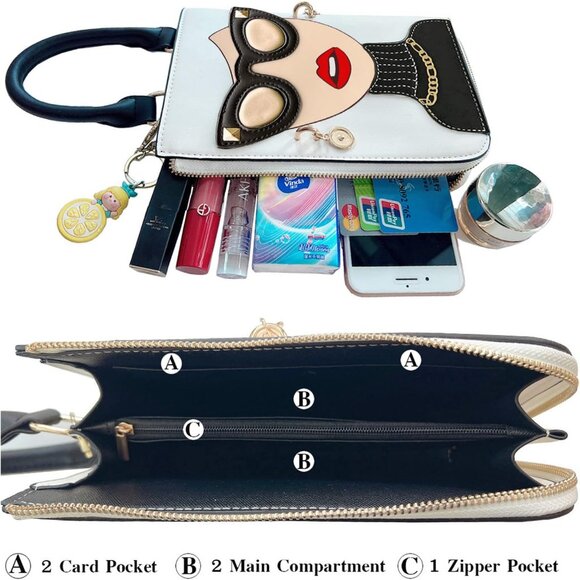 Unique 3D Lady Face PU Leather Satchel Funky Hobo & Crossbody Bags for Women's - Picture 5 of 9